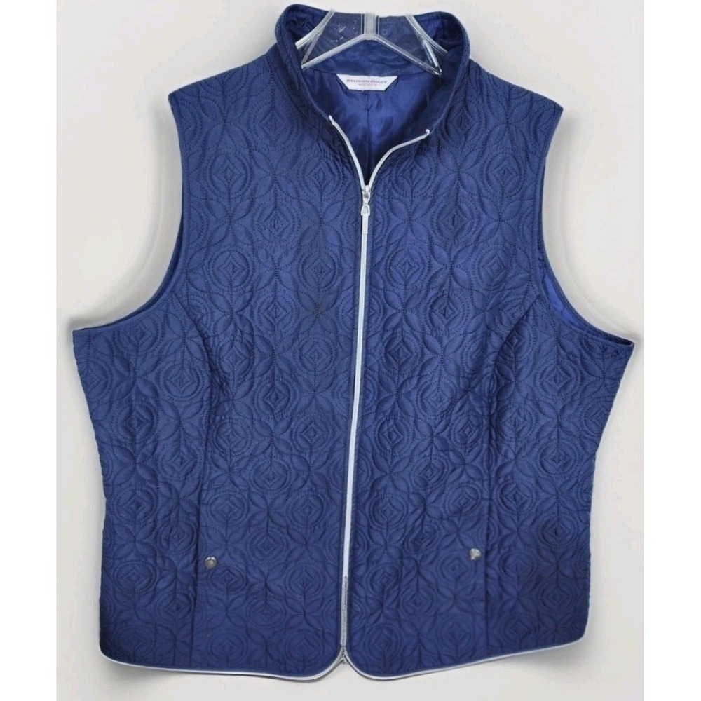ALLISON DALEY Women Quilted Vest Navy Blue Full Zip Sz XL‎ Layering Piece Fall